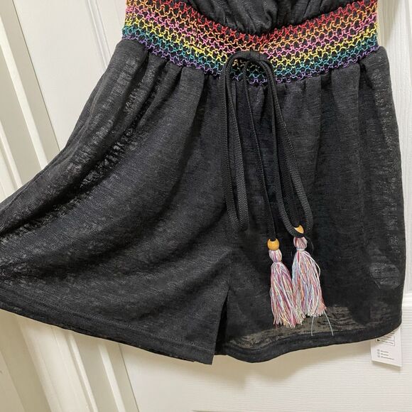 NEW Cupshe Strapless Romper Black Rainbow Lightweight Beach Boho Women's Small - Picture 3 of 14